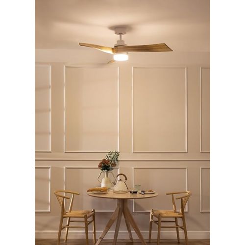  CREATE / Wind Curve / Ceiling Fan with Lighting White Natural Wood Wings with Remote Control / 40 W, Quiet, Diameter 132 cm, 6 Speeds, Timer, DC Motor, Summer Winter Operation