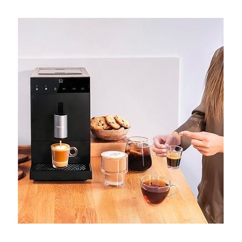  Cecotec Kompakte Vollautomatische Kaffeemaschine Cremmaet Compact. 1350 W, 19 Bar, Thermoblock-Heizsystem, 150 g Kaffeebehalter mit integrierter Muhle und 1,1 L, Automatische Reinigung. Schwarz