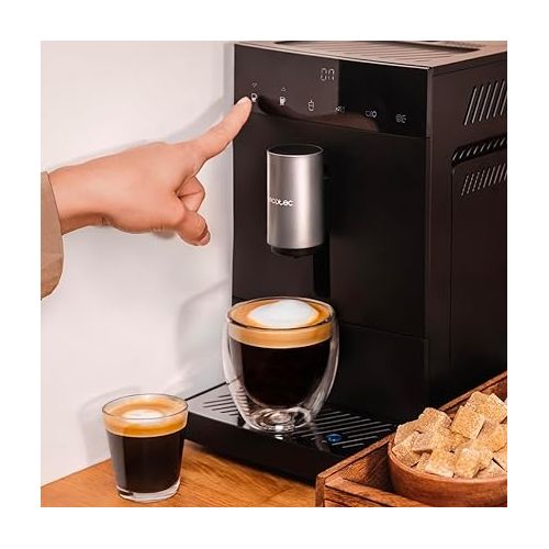  Cecotec Kompakte Vollautomatische Kaffeemaschine Cremmaet Compact. 1350 W, 19 Bar, Thermoblock-Heizsystem, 150 g Kaffeebehalter mit integrierter Muhle und 1,1 L, Automatische Reinigung. Schwarz