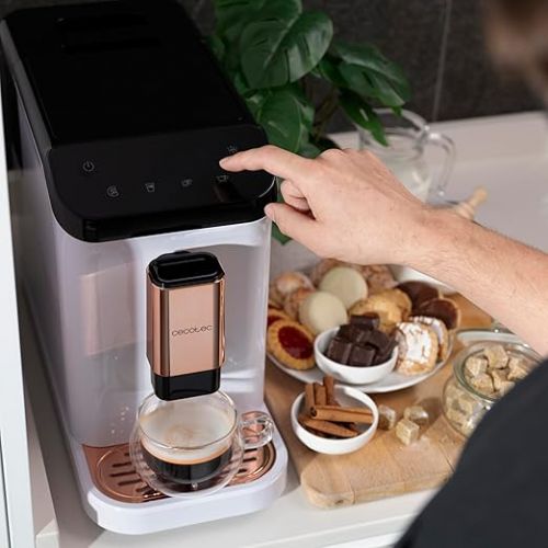  Cecotec Superautomatische Kaffeemaschine Cremmaet Macchia White Rose. 1350 W, Thermoblock, 19 Bar Pumpendruck, Plug&Play-System, Kaffeevorratsbehalter mit integrierter Muhle, Automatische Reinigung