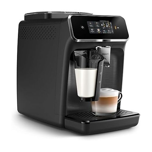  Philips 2300 Series Fully Automatic Espresso Machine - 4 Drinks, Modern Colour Touch Screen Display, LatteGo Milk System, SilentBrew, 100% Ceramic Grinder, AquaClean Filter, Matte Black (EP2330/10)