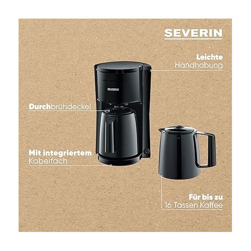 SEVERIN KA 9307 Filter Coffee Machine with 2 Thermal Jugs, Coffee Machine for up to 8 Cups per Jug, Filter Machine with 2 Insulated Jugs, Black