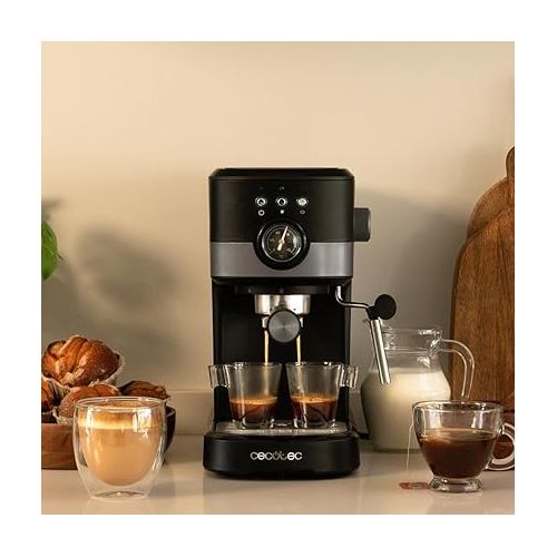  Cecotec Espresso Machine Power Espresso 20 Pecan Pro. 1100 W, ForceAroma Technology with 20 Bars, Adjustable Steam Nozzle, Double Spout, Cup Warmer, Dosing Spoon and Tamper