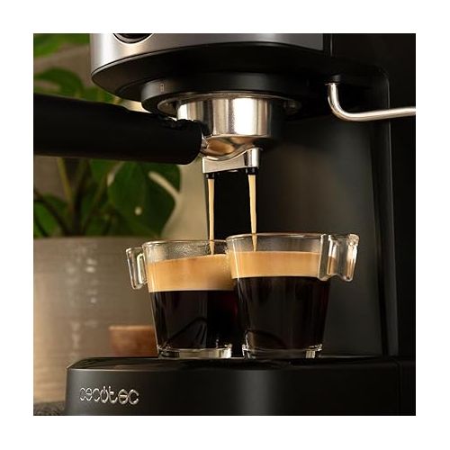  Cecotec Espresso Machine Power Espresso 20 Pecan Pro. 1100 W, ForceAroma Technology with 20 Bars, Adjustable Steam Nozzle, Double Spout, Cup Warmer, Dosing Spoon and Tamper