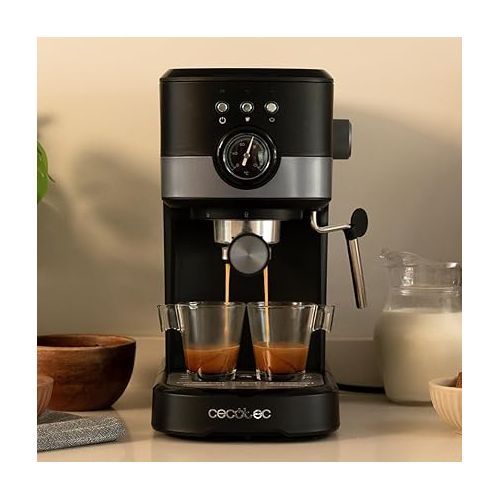  Cecotec Espresso Machine Power Espresso 20 Pecan Pro. 1100 W, ForceAroma Technology with 20 Bars, Adjustable Steam Nozzle, Double Spout, Cup Warmer, Dosing Spoon and Tamper