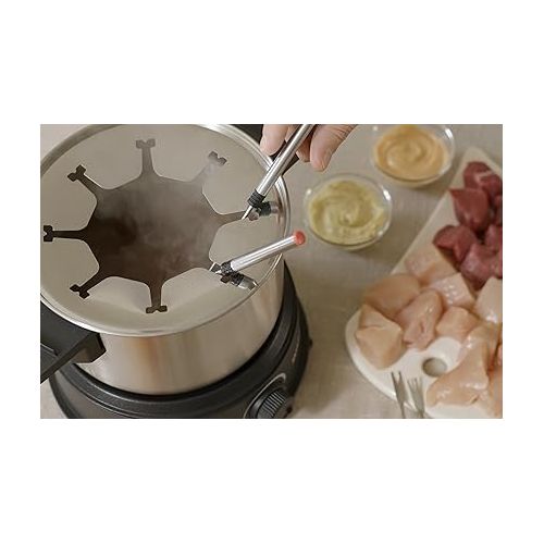  Severin FO 2470 Dishwasher Safe Fondue Set with 8 Colour Coded Forks, Electric Fondue Stainless Steel for Cheese Fondue, Chocolate Fondue or Oil Fondue, Black.