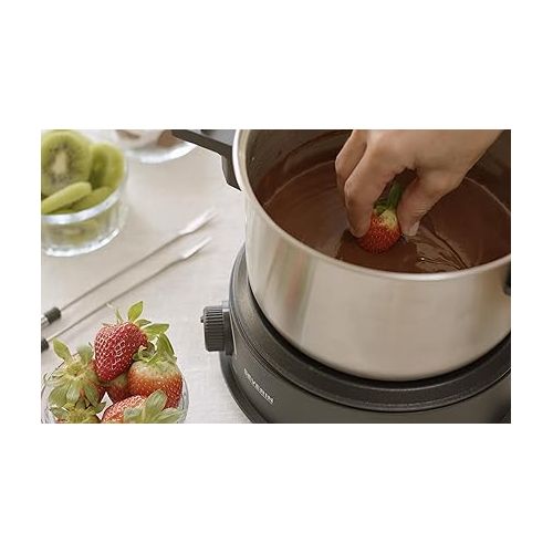  Severin FO 2470 Dishwasher Safe Fondue Set with 8 Colour Coded Forks, Electric Fondue Stainless Steel for Cheese Fondue, Chocolate Fondue or Oil Fondue, Black.