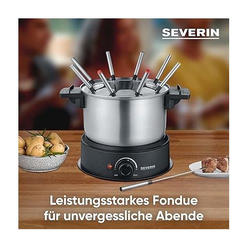  Severin FO 2470 Dishwasher Safe Fondue Set with 8 Colour Coded Forks, Electric Fondue Stainless Steel for Cheese Fondue, Chocolate Fondue or Oil Fondue, Black.