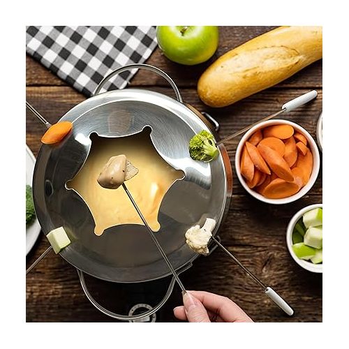  Ribelli fondue set, 28 piece stainless steel set, 6 x forks, spoons, plates, bowls for cheese fondue, meat fondue, ideal for 6 people