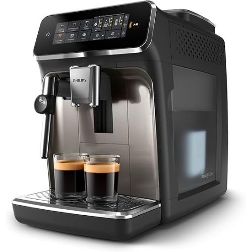  Philips 3300 Series Fully Automatic Espresso Machine - 5 Drinks, Intuitive Touch Display, Classic Milk Frother, SilentBrew, 100% Ceramic Grinder, AquaClean Filter, Black Chrome (EP3326/90)