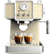 Cecotec Espressomaschine Power Espresso 20 Tradizionale Light Yellow, 1350 W, Espresso und Cappuccino, 20 Bar und Thermoblock, Dampfauslass, Manometer, Vintage-Design, Fassungsvermogen 1,5 Liter