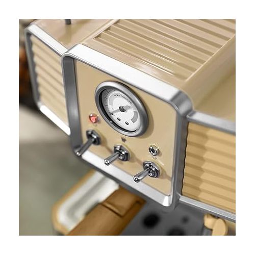  Cecotec Espressomaschine Power Espresso 20 Tradizionale Light Yellow, 1350 W, Espresso und Cappuccino, 20 Bar und Thermoblock, Dampfauslass, Manometer, Vintage-Design, Fassungsvermogen 1,5 Liter