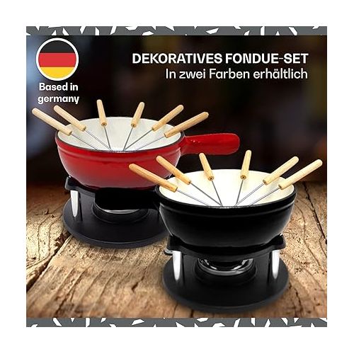  ToCis Big BBQ Cast Iron Fondue for Cheese Fondue and Chocolate Fondue Including Burner and Skewers