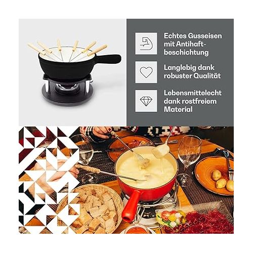  ToCis Big BBQ Cast Iron Fondue for Cheese Fondue and Chocolate Fondue Including Burner and Skewers