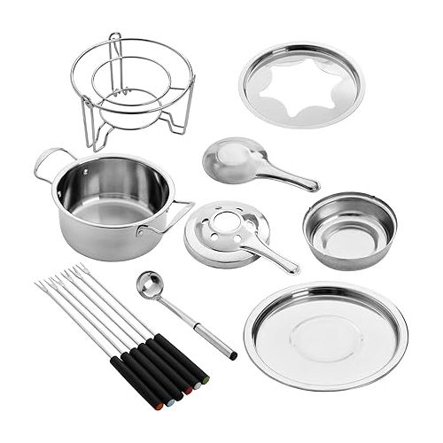  Okllen Stainless Steel Fondue Pot Set with Forks, Candy Melting Pot Fondue Set, Cheese Fondue Pot for Chocolate, Sauces, Ice Cream, Temperature Control