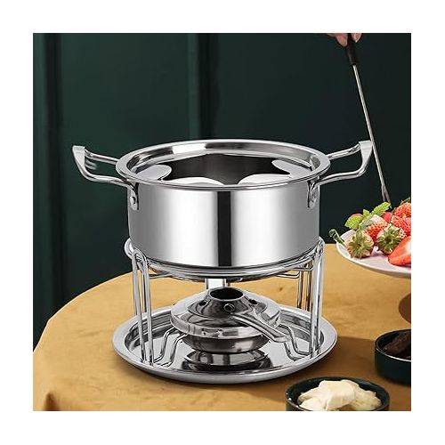  Okllen Stainless Steel Fondue Pot Set with Forks, Candy Melting Pot Fondue Set, Cheese Fondue Pot for Chocolate, Sauces, Ice Cream, Temperature Control