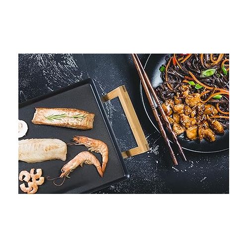  Bestron Electric Table Grill, XXXL Plancha/Teppanyaki Grill Plate with Non-Stick Coating, Barbecue Fun for up to 10 People, Extra Long Grill Surface, 2,000 Watt, Colour: Black
