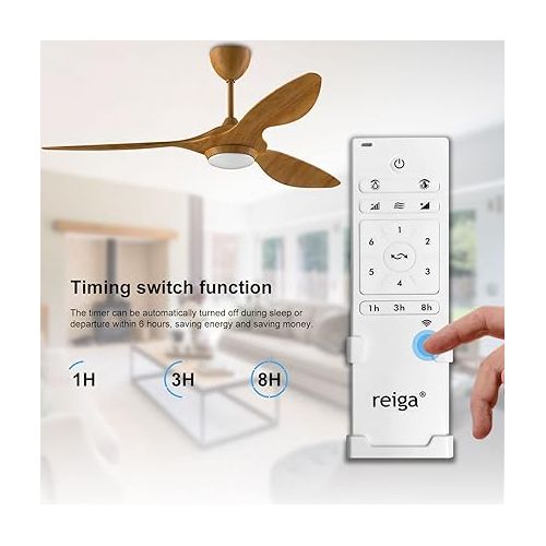  reiga 52 Inch Ceiling Fan with Dimmable LED Light, Remote Control, Modern Blades, Silent Reverse Motor, 6 Speeds, Timer (Wood Color)