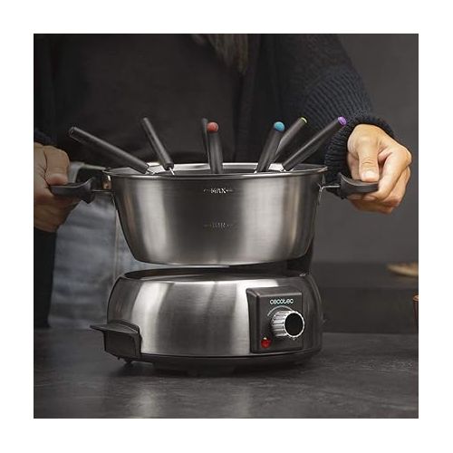  Cecotec FunGourmee Electric Fondue Stainless Steel for 8 People, Adjustable Temperature, 1000 W, with 8 Skewers, for Cheese, Chocolate and Oil