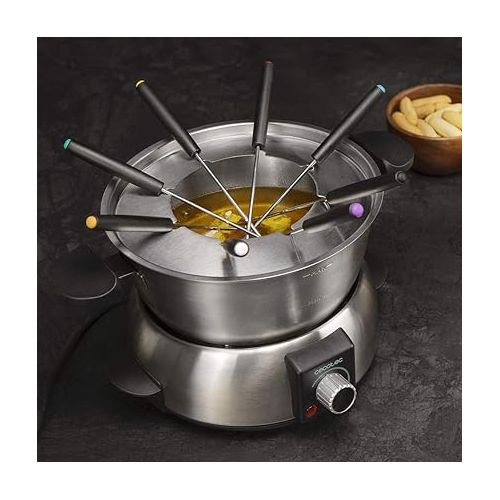  Cecotec FunGourmee Electric Fondue Stainless Steel for 8 People, Adjustable Temperature, 1000 W, with 8 Skewers, for Cheese, Chocolate and Oil