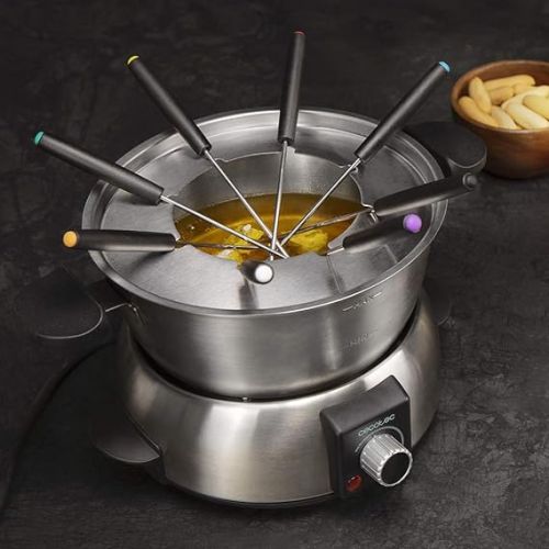  Cecotec FunGourmee Electric Fondue Stainless Steel for 8 People, Adjustable Temperature, 1000 W, with 8 Skewers, for Cheese, Chocolate and Oil