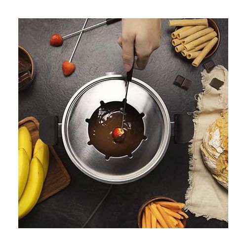  Cecotec FunGourmee Electric Fondue Stainless Steel for 8 People, Adjustable Temperature, 1000 W, with 8 Skewers, for Cheese, Chocolate and Oil