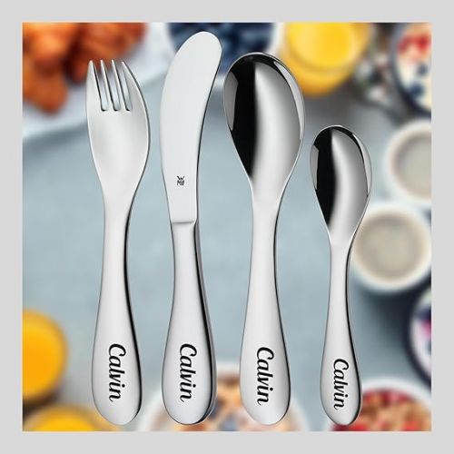  WMF Children's Cutlery Cuddle with Name Engraving - Personalised Cutlery - Individual Christening Gift - Boy/Girl - 4-Piece Set