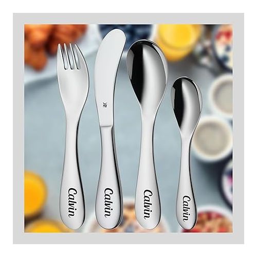  WMF Children's Cutlery Cuddle with Name Engraving - Personalised Cutlery - Individual Christening Gift - Boy/Girl - 4-Piece Set