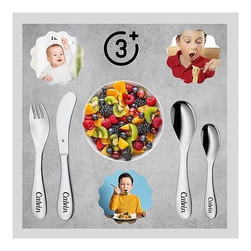  WMF Children's Cutlery Cuddle with Name Engraving - Personalised Cutlery - Individual Christening Gift - Boy/Girl - 4-Piece Set