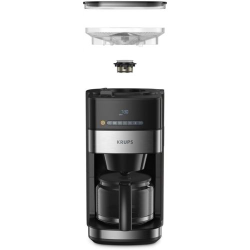  Krups KM8328 Grind Aroma Filter Coffee Machine with Grinder, 180 g Bean Container, 1.25 L Capacity for 15 Cups of Coffee, Auto-Off Function, 3 Grinding Levels, 24 Hour Timer, Black