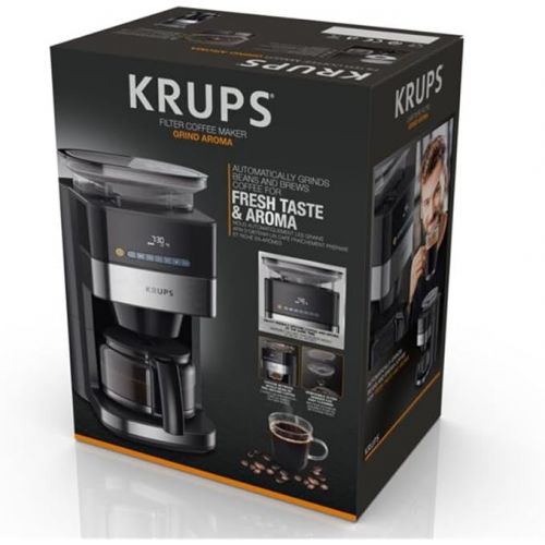  Krups KM8328 Grind Aroma Filter Coffee Machine with Grinder, 180 g Bean Container, 1.25 L Capacity for 15 Cups of Coffee, Auto-Off Function, 3 Grinding Levels, 24 Hour Timer, Black