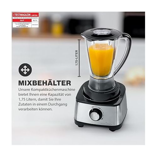  ProfiCook® 3in1 Ku?chenmaschine | Mixer, Kuchenmaschine und Entsafter | 1200W | zum schneiden, raspeln und kneten | Nachfulloffnung | stufenlose Geschwindigkeit | inkl. 11 Zubehorteilen | PC KM 1063