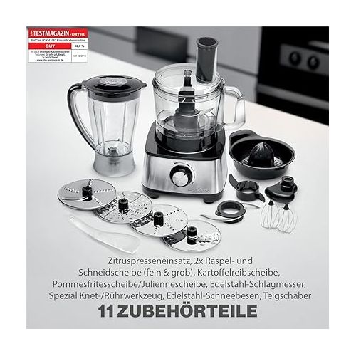  ProfiCook® 3in1 Ku?chenmaschine | Mixer, Kuchenmaschine und Entsafter | 1200W | zum schneiden, raspeln und kneten | Nachfulloffnung | stufenlose Geschwindigkeit | inkl. 11 Zubehorteilen | PC KM 1063