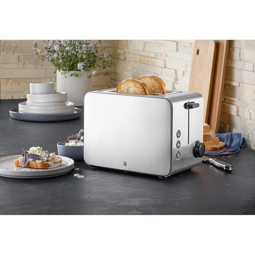  WMF Stelio Toaster 2 Slices Stainless Steel, Double Slot Toaster with Bun Attachment, Bagel Function, 7 Browning Levels, 900 W, Toaster Stainless Steel Matt