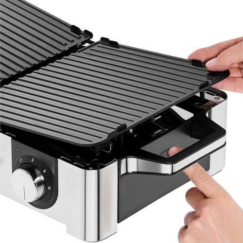  WMF Lono Master Electric Grill 2400 W 2 x Separately Adjustable Grill Surfaces, Table Grill with Outdoor Certification for Barbecue, cromargan