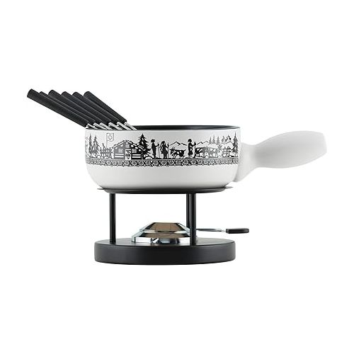  KUHN RIKON Alpine Willow Cheese Fondue Set, 23 am, Made of Clay, Suitable for Induction Cookers, Includes Rechaud, Paste Burner and Forks