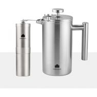 Groenenberg Economy Set 5 | French Press Thermo + Manual Coffee Grinder | Coffee Press + Hand Coffee Grinder Made of High-Quality Stainless Steel