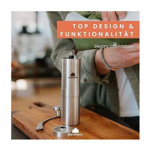  Groenenberg Economy Set 5 | French Press Thermo + Manual Coffee Grinder | Coffee Press + Hand Coffee Grinder Made of High-Quality Stainless Steel