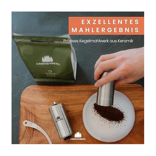  Groenenberg Economy Set 5 | French Press Thermo + Manual Coffee Grinder | Coffee Press + Hand Coffee Grinder Made of High-Quality Stainless Steel