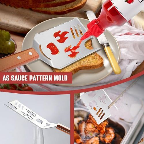  8 in 1 Barbecue Spatula for Barbecue, Barbecue Cutlery with Wooden Handle, Multifunctional Grill Accessories, 40.5 cm Barbecue Turner, Grill Gifts for Men, Knife and Fork, Saw, Bottle Opener for