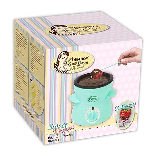  Bestron Chocolate Fondue for 2 People, Mini Chocolate Fondue Set, Includes 10 x Skewers, 10 x Forks and 1 x Spatula, 25 Watt, Colour: Mint