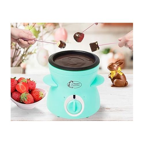  Bestron Chocolate Fondue for 2 People, Mini Chocolate Fondue Set, Includes 10 x Skewers, 10 x Forks and 1 x Spatula, 25 Watt, Colour: Mint