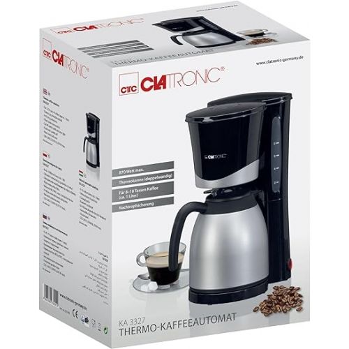  Clatronic® Coffee Machine with Thermal Jug | Coffee Machine for 8-10 Cups Filter Coffee | Drip Stop & Auto Shut-off | Filter Insert Removable | Water Level Indicator | 1 Litre | KA 3327 Black