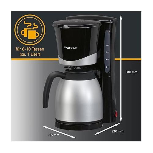  Clatronic® Coffee Machine with Thermal Jug | Coffee Machine for 8-10 Cups Filter Coffee | Drip Stop & Auto Shut-off | Filter Insert Removable | Water Level Indicator | 1 Litre | KA 3327 Black