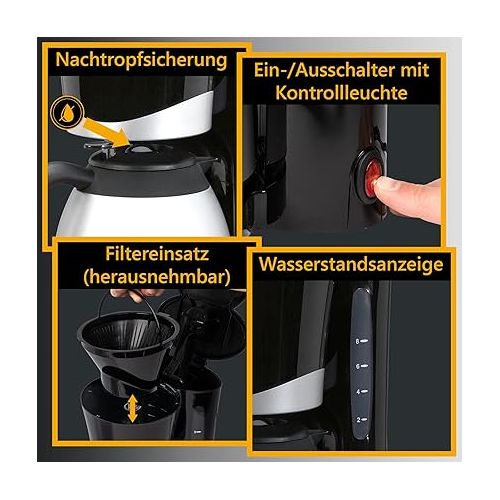  Clatronic® Coffee Machine with Thermal Jug | Coffee Machine for 8-10 Cups Filter Coffee | Drip Stop & Auto Shut-off | Filter Insert Removable | Water Level Indicator | 1 Litre | KA 3327 Black