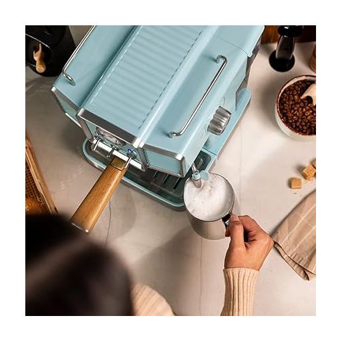  Cecotec Espresso Machine Power Espresso 20 Tradizionale Light Blue, 1350 W, Espresso and Cappuccino, 20 Bar and Thermoblock, Steam Outlet, Pressure Gauge, Vintage Design, Capacity 1.5 Litres