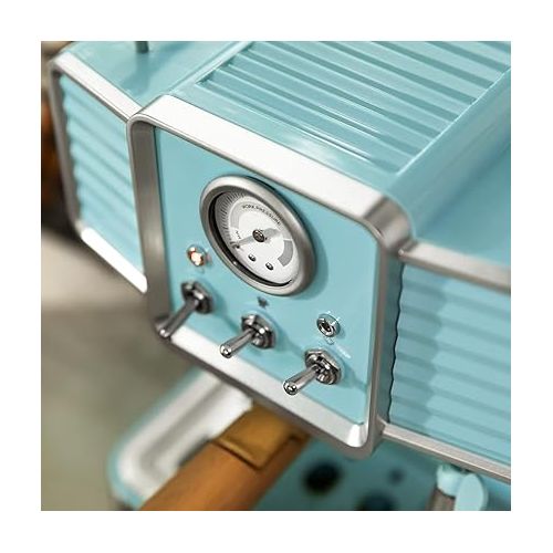  Cecotec Espresso Machine Power Espresso 20 Tradizionale Light Blue, 1350 W, Espresso and Cappuccino, 20 Bar and Thermoblock, Steam Outlet, Pressure Gauge, Vintage Design, Capacity 1.5 Litres