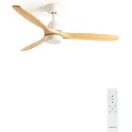 CREATE / WINDCUP/Ceiling Fan White Natural Wood Blade with Remote Control / 40 W, Diameter 132 cm, DC Motor, Quiet, 6 Speeds, Summer Winter Operation