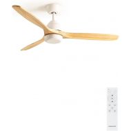 CREATE / Windlight Cup/Ceiling Fan White with Remote Control, Natural Wood Wings / 40 W, 132 cm, DC Motor, Quiet, 6 Speeds, Summer Winter Operation