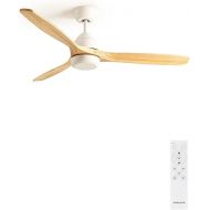 CREATE / WINDCUP/Ceiling Fan White Natural Wood Blade with Remote Control / 40 W, Diameter 132 cm, DC Motor, Quiet, 6 Speeds, Summer Winter Operation